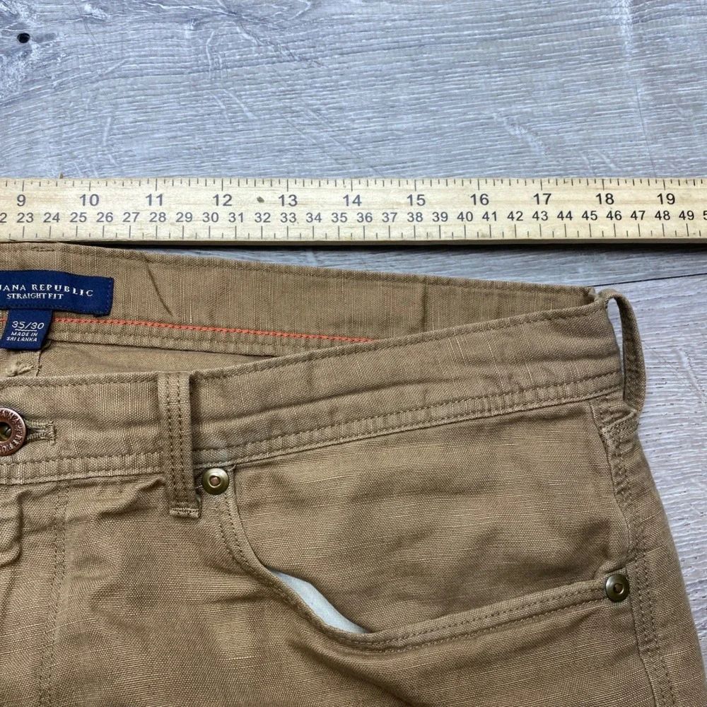 Banana Republic Pants Mens 35x30 Brown Cotton Linen Straight Fit Casual Summer